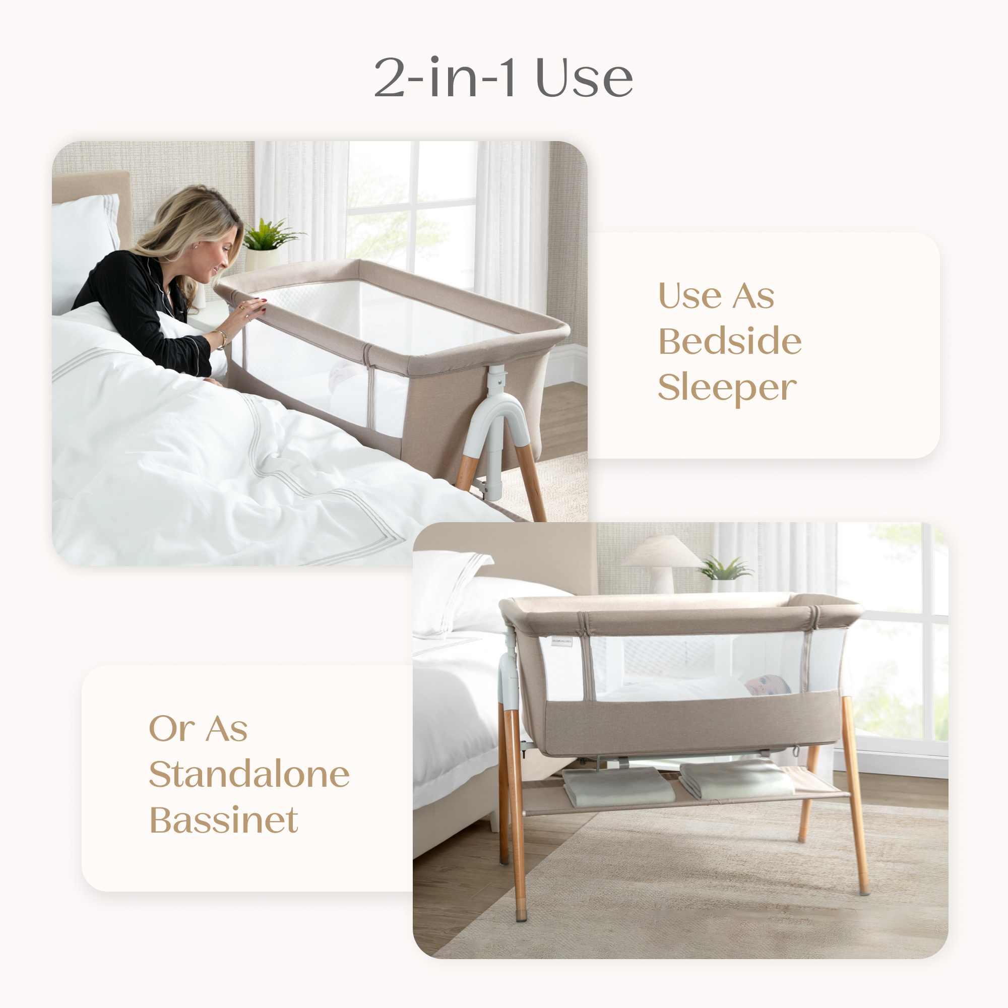 Bondi Adjustable Height Bedside Beechwood Bassinet | Delta Children